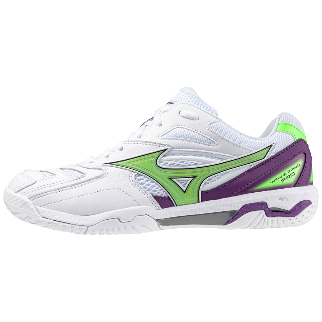 Mizuno Wave Fang Pro 2024 Unisex Badminton Shoes White Green Gecko Purple Magic