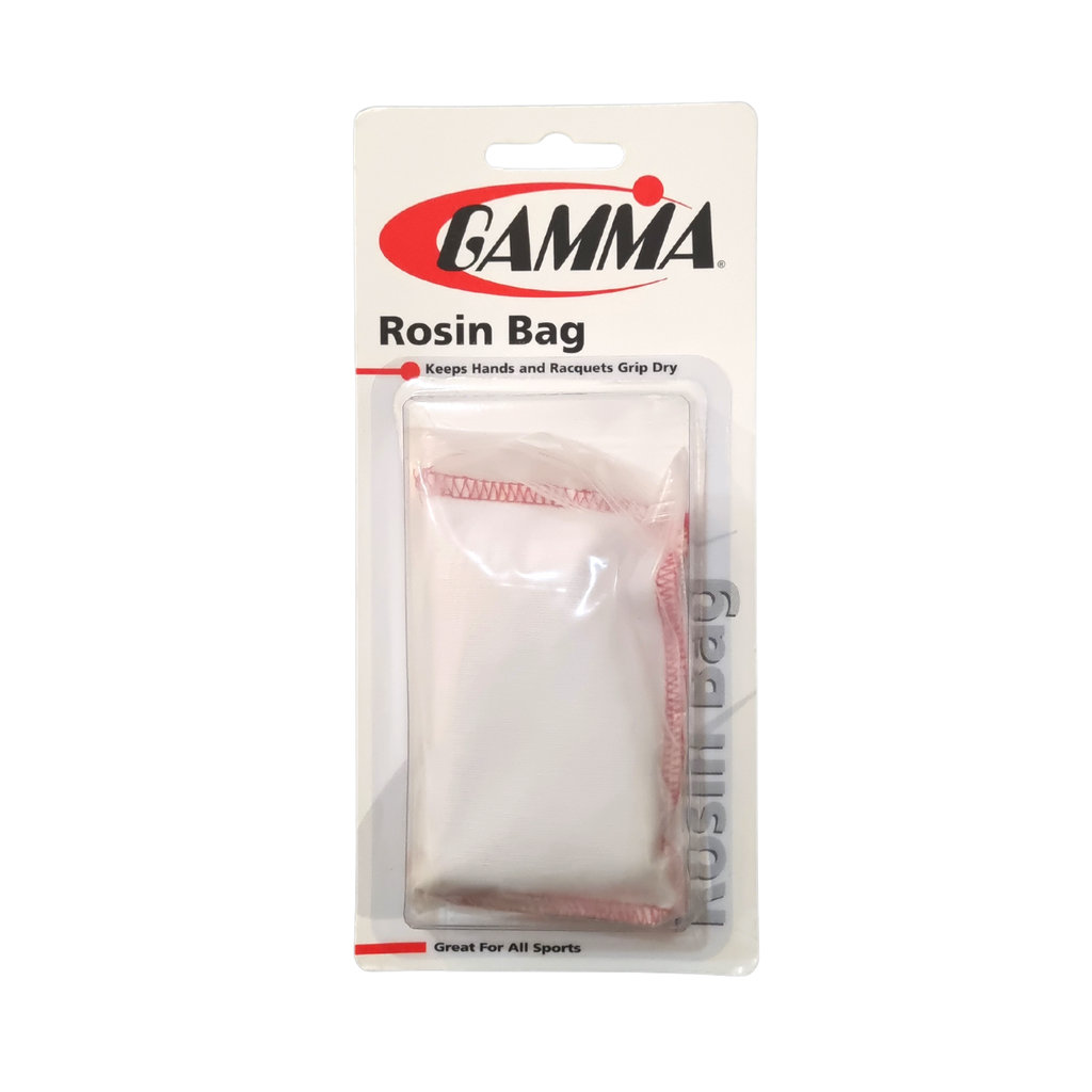 GAMMA ROSIN BAG contains rosin powder that keeps hands dry for increased traction. Contains 1 ounce of rosin powder in an enclosed fabric pouch.